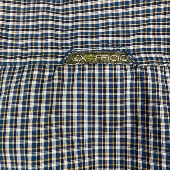 Ex Officio Mens Shirt XL Blue Plaid Long Sleeve Hiking Vented Pockets Snap Front - Picture 11 of 12